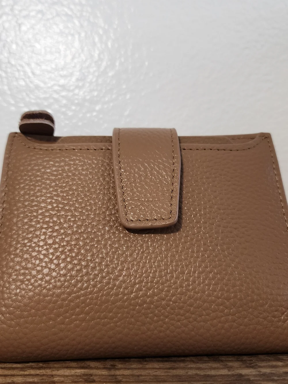 Taupe Pebbled Leather Women's Bifold Wallet Snap Closure NWT